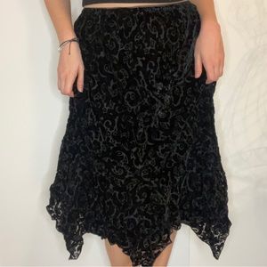 Black velvet pattern midi skirt